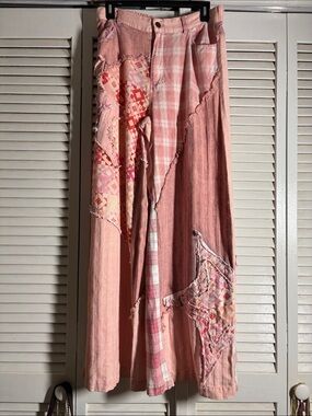 Pink Patchwork Maxi Pants-Boho Style